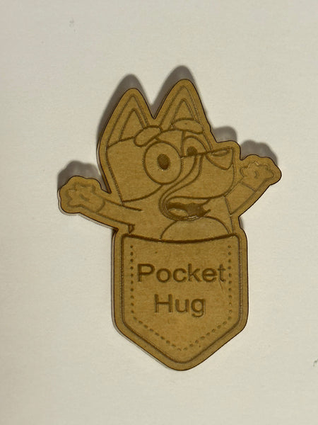 Happy blue dog pocket hug