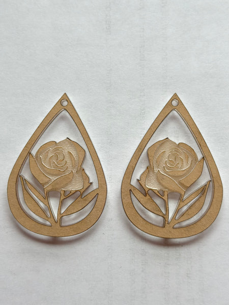 Rose flower engraved teardrop earrings