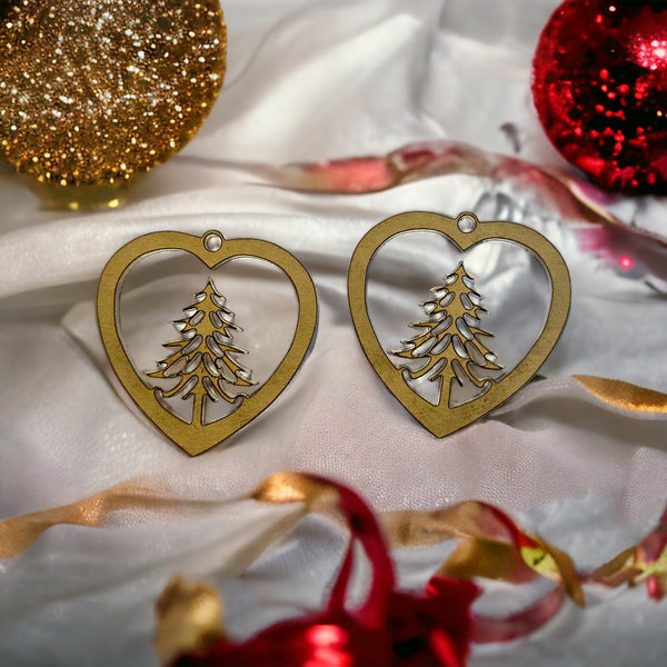 Cutout Christmas tree in heart earrings