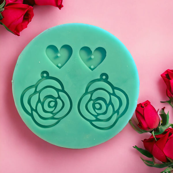 2 piece cutout rose and heart earrings
