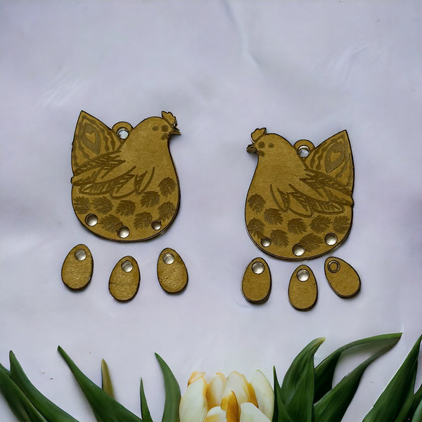 2 piece chicken laying egg earrings