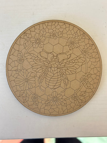 4” Stained glass floral bee coaster