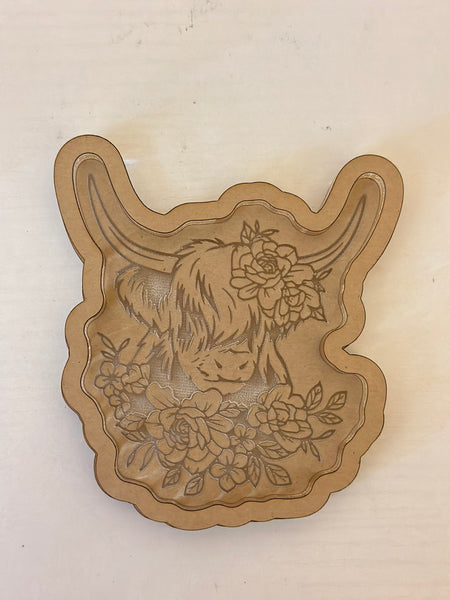 4” floral hairy cow trinket tray