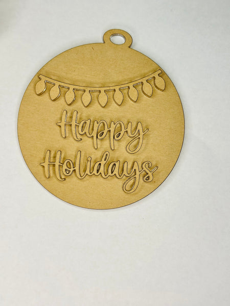3D Happy holidays light ornament