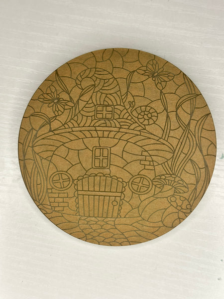 40 wide mushroom gnome house stained glass coaster