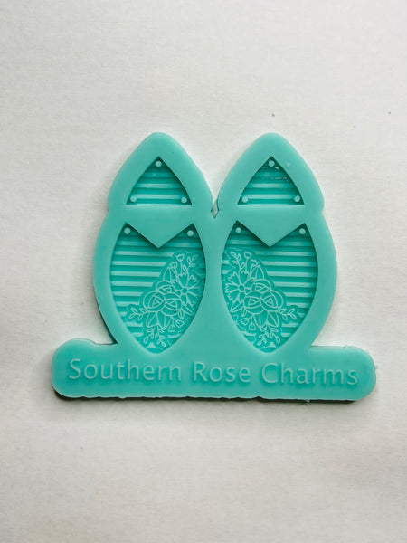 2 part 3D engraved line flower earrings