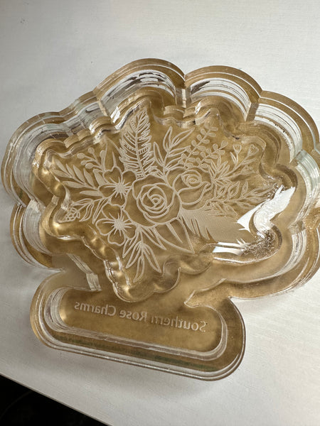 4” Floral feather trinket tray