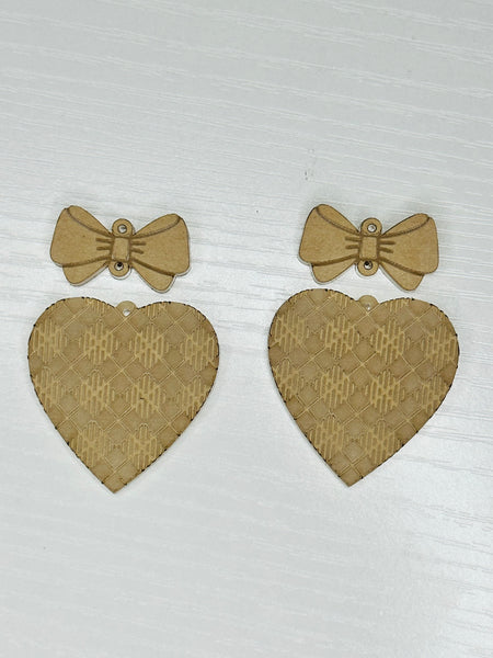 2 piece plaid heart with bow earring