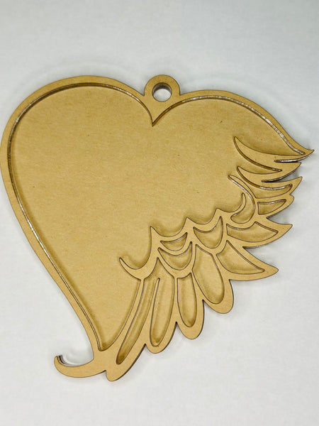 3D Memorial Angel wing heart ornament