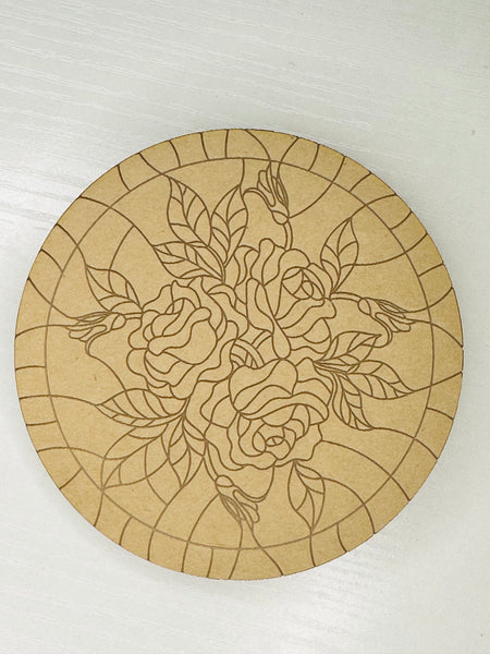 4” Bunch of roses stained glass coaster