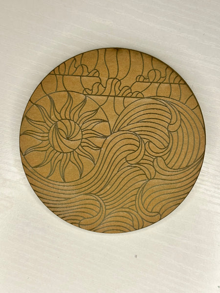 Sun and water stained glass coaster
