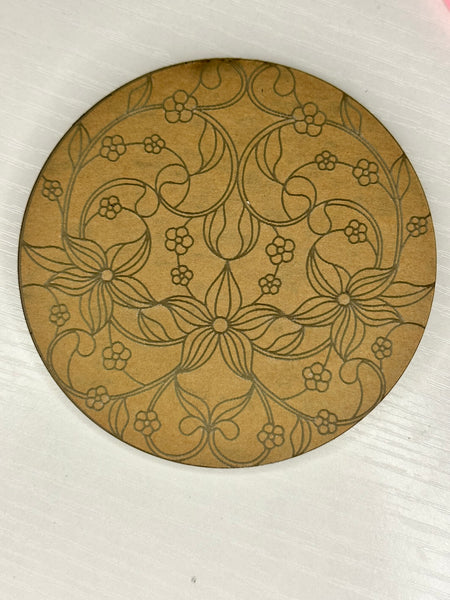 4” swirly vine with flowers stained glass coaster