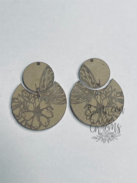 2 piece Butterfly on flower earring